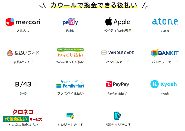 カウールで利用できる後払いアプリ