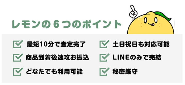 Lemon（レモン）先払い買取サービスの特徴