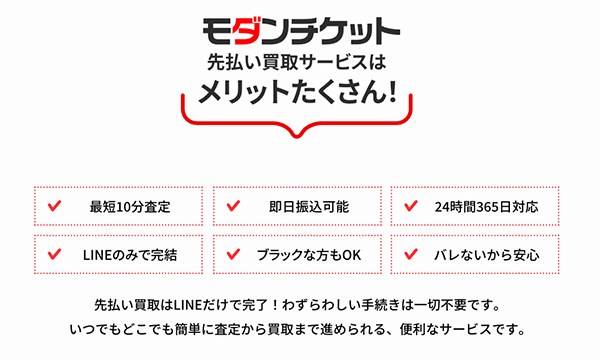 モダンチケット 先払い買取サービスの特徴